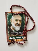 Lindo Terço De Santo Padre Pio Com Oração- Madeira 37 Cm - Divinas Artes