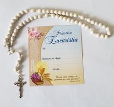 Lindo Terço em Madeira 33 cm para Lembrança de Primeira Eucaristia com Cartão!