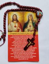 Lindo Terço para Pescoço do Sagrado Coração de Jesus em Madeira 39 cm - Divinas Artes