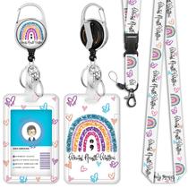 Lindos cordões arco-íris para crachás de identificação, bobina de crachá Mental Health Matters, resistente com mosquetão, porta-crachá moderno com cordão separável, presentes de Natal para professores e enfermeiras