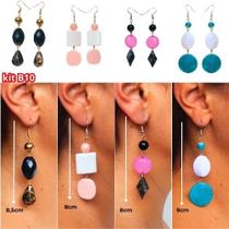 Lindos e charmosos Kit com 4 pares de brincos feminino em diversos tamanhos e cores