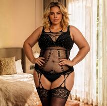 Lingerie Body Arrastão Plus Size Cinta Interligada Sensual Lingerie Body Arrastão Plus Size Cinta Interligada Sensual