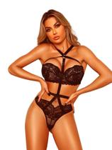 Lingerie Body Feminino Renda Transparente Tiras Aro