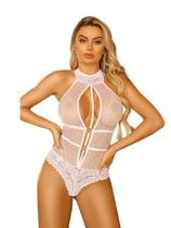 Lingerie Body Renda Gola Alta Tule Poá Strappy Lingerie Body Renda Gola Alta Tule Poá Strappy