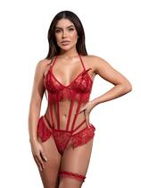 Lingerie Body Sedução Vermelho em Rendão + Persex