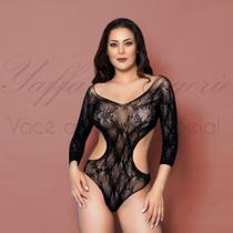 Lingerie body transparente rendado com manga longa - y2543 - Yaffa