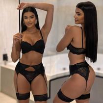 Lingerie Com Bojo Sensual Sexy Com Cinta Liga Renda Calcinha fio