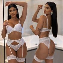 Lingerie Com Bojo Sensual Sexy Com Cinta Liga Renda Calcinha fio