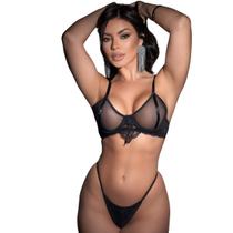 Lingerie Conjunto de Renda e Tule sem Bojo com Aro de Sustentação +Calcinha de Renda Forrada Lingerie Conjunto de Renda e Tule sem Bojo com Aro de Sustentação +Calcinha de Renda Forrada