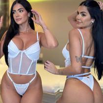 Lingerie Cropped Tule Calcinha Fio Com Regulagem Sensual Sexy Transparente Lingerie Cropped Tule Calcinha Fio Com Regulagem Sensual Sexy Transparente