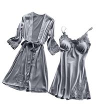 Lingerie feminina seda renda robe vestido babydoll camisola pijamas conjunto quimono