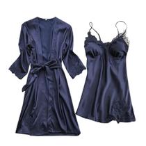 Lingerie feminina seda renda robe vestido babydoll camisola pijamas conjunto quimono