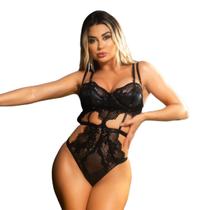 Lingerie Feminina Skyline Preto Cirre Aro Body Renda Strapp Ajustável