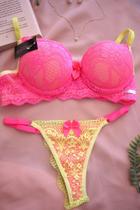 Lingerie Malu rosa e amarelo fio