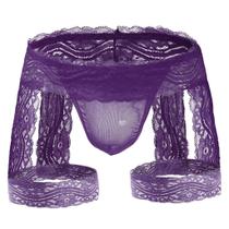 Lingerie Masculina Sexy: Calcinha Sissy em Renda Roxa e Fio Dental