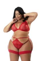 Lingerie Plus Size Com Cinta Liga Perneira Sensual Fio Dental Sexy