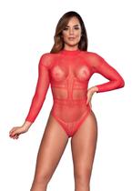 Lingerie Sensual Body Manga Longa e Abertura Nas Costa Vermelho