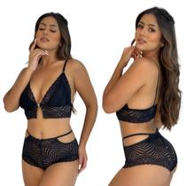 Lingerie Sensual Conjunto Cropeed fecho fontal Caleçon Rendado Lingerie Sensual Conjunto Cropeed fecho fontal Caleçon Rendado