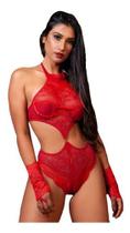 Lingerie Sexy Body Com Luvas Doce Donzela - com abertura na calcinha.