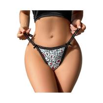 Lingerie Sexy Feminina Com Decoração De Laço E Estampa, Tanga Elegante G-String