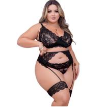 Lingerie Sexy plus Size CINTA LIGA conjunto 3 peças Renda