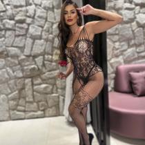 Lingerie Transparente Meia Arrastão Corpo Inteiro Desenhada