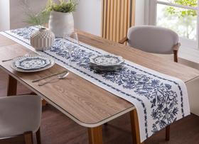 Linha atelie trilho de mesa holanda 40x180cm branco/azul