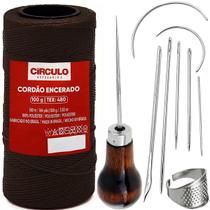 Linha Encerada Fio Poliéster 1mm 100gr Agulhas Dedal Costura Furador Agulhlão