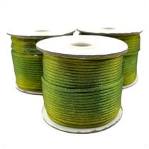 Linha Fio Cetim Verde 2mm Cordão Rabo Rato 3Rolos 45m 321g Linha Fio Cetim Verde 2mm Cordão Rabo Rato 3Rolos 45m 321g