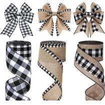 Linho de Natal Ribbon LANMANUO Buffalo Plaid 3 rolos de 16,5 m