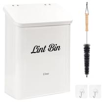 Lint Bin Uross montado na parede magnética com escova - branco Lint Bin Uross montado na parede magnética com escova - branco