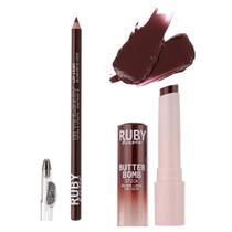 Lip Combo Gloss Stick Butter Bomb + Lápis de Boca - Ruby Kisses Cor:Lava Cake + Burgundy Lip Combo Gloss Stick Butter Bomb + Lápis de Boca - Ruby Kisses Cor:Lava Cake + Burgundy