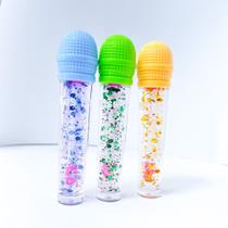 Lip gloss microfone com glitter brilho labial fixação