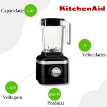 Liquidificador KitchenAid K150 Black Matte com 03 Vel. e Jarra com 1,4L, Gourmet, Velocidade variável, Ergonômico, Shake, Suco, Rotação - KUA13AP 110v