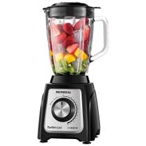 Liquidificador Mondial L-1400GI Turbo Glass, 1400W, Jarra de Vidro, Preto/Inox