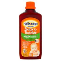 Líquido multivitamínico Haliborange com sabor de laranja totalmente natural