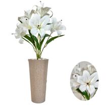 Lirio Artificial Com Vaso Cone E Pedras Brancas Centro Mesa
