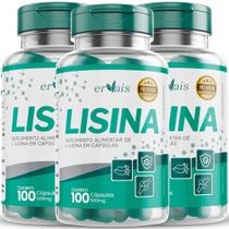 Lisina Aminoácido 3 Frascos - 300 cápsulas - Ervais