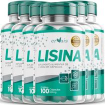 Lisina Aminoácido 6 Frascos - 600 cápsulas - Ervais