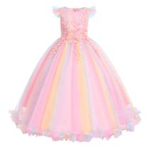 Little Big Girls Rainbow Costume Pageant Princess Party Tule Vestido de tule para crianças Floral Primeira Comunhão Casamento Aniversário Halloween Natal Carnaval Vestido Longo Maxi Ball Vestido Arco-Íris 7-8 anos