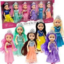 Little Dolls Set com Mini Princess Dolls for Girls Princess Toy Dolls for Dollhouse Small Doll Mini Princess Figures with Tiaras, Hair, Accessories Tiny 5.5" Miniature Mini Dolls Set de 6