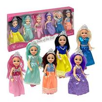 Little Dolls Set com Mini Princess Dolls for Girls Princess Toy Dolls for Dollhouse Small Doll Mini Princess Figures with Tiaras, Hair, Accessories Tiny 5.5" Miniature Mini Dolls Set de 6