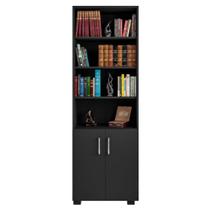 Livreiro Brian 16445 Preto Fosco 4 Prateleiras Porta Livros Revista 2 Portas Pequenas Preto Fosco para Escritório Sala Quarto Consultório - AM Decor