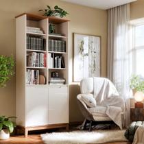 Livreiro com 2 Portas para Sala de Estar Moderno com 10 Nichos Estante Organizadora Decoração Biblioteca Design Moderno