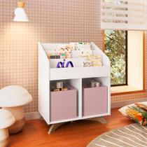 Livreiro Infantil Organizador Branco Com 2 Cubos Rosa Affeto Completa Móveis - COMPLETA MOVEIS