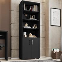 Livreiro Office Samara Preto TX Com 2 Portas E 5 Prateleiras 180cm Altura MDP
