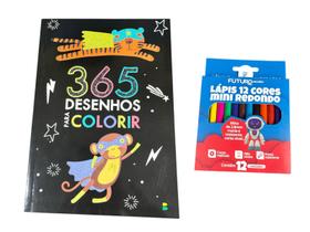 Livro 365 Desenhos Infantil p/ colorir + 12 Lápis de cor