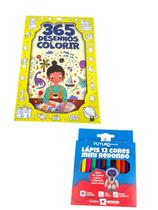 Livro 365 Desenhos para colorir + 12 Lápis de cor 9cm- Kit