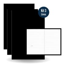 Livro Ata Grande Capa Dura Preto 100 Folhas Numerado Kit 3 un sem Margem para Empresas Cartórios Igrejas Fundações