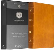 Livro - Bíblia ACF, Couro legítimo mostarda, Letra grande, Leitura Perfeita, Premier Collection | Com letras de Jesus em azul e referências cruzadas